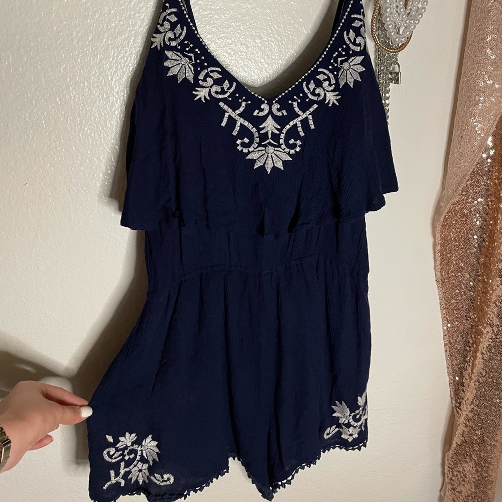 Navy Blue embroidered romper